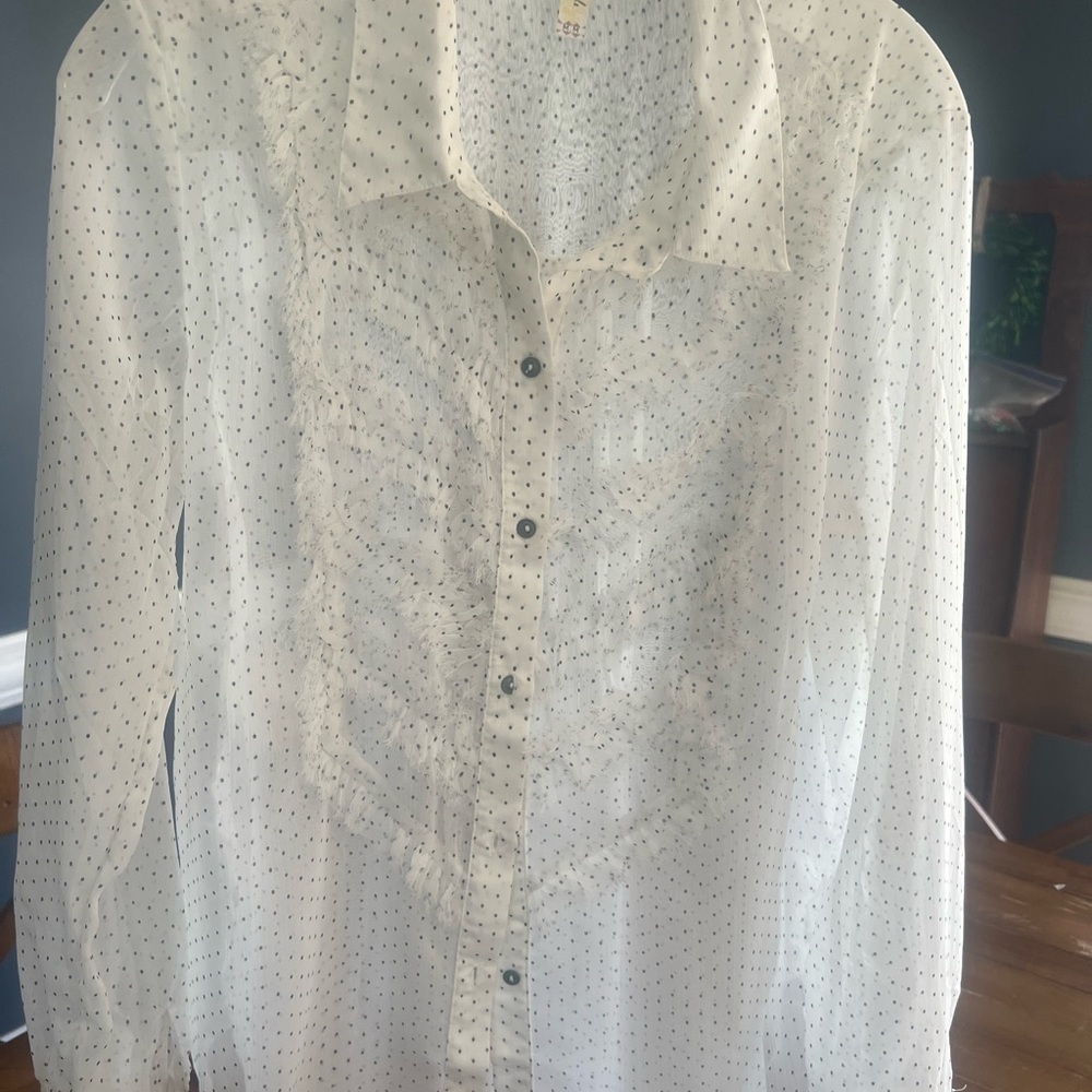 Free People Cream Polka Dot Blouse